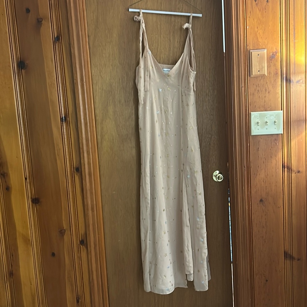 Privacy Please Womens Size L Blush Metallic Star Maxi Dress Ethereal Fairy